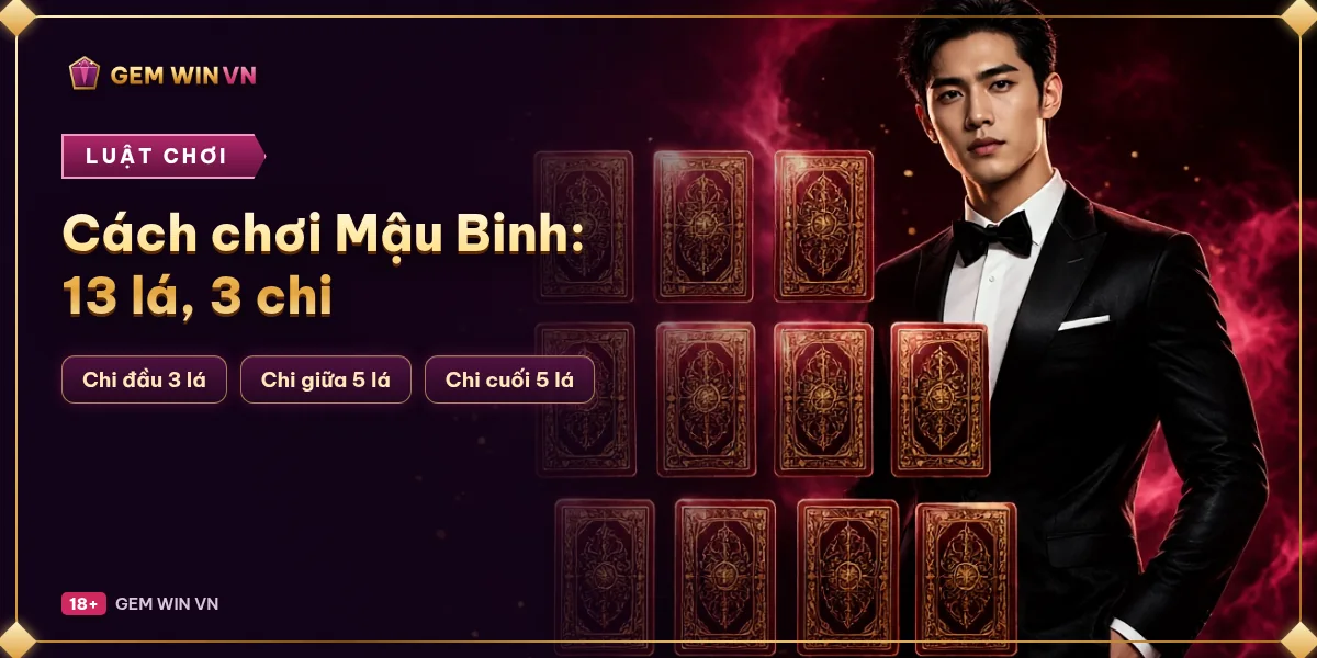 Banner Cách chơi Mậu Binh: 13 lá, 3 chi – GEM WIN VN
